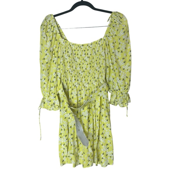 For Love & Lemons Chrysanthemum Mini Dress Lemonade Yellow Floral Medium - Picture 5 of 16